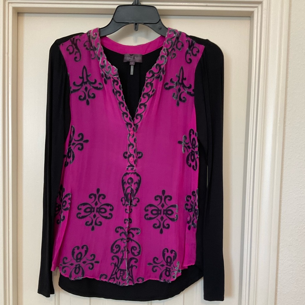Hale Bob Dark Pink/Black Burnout Velvet Top - Small